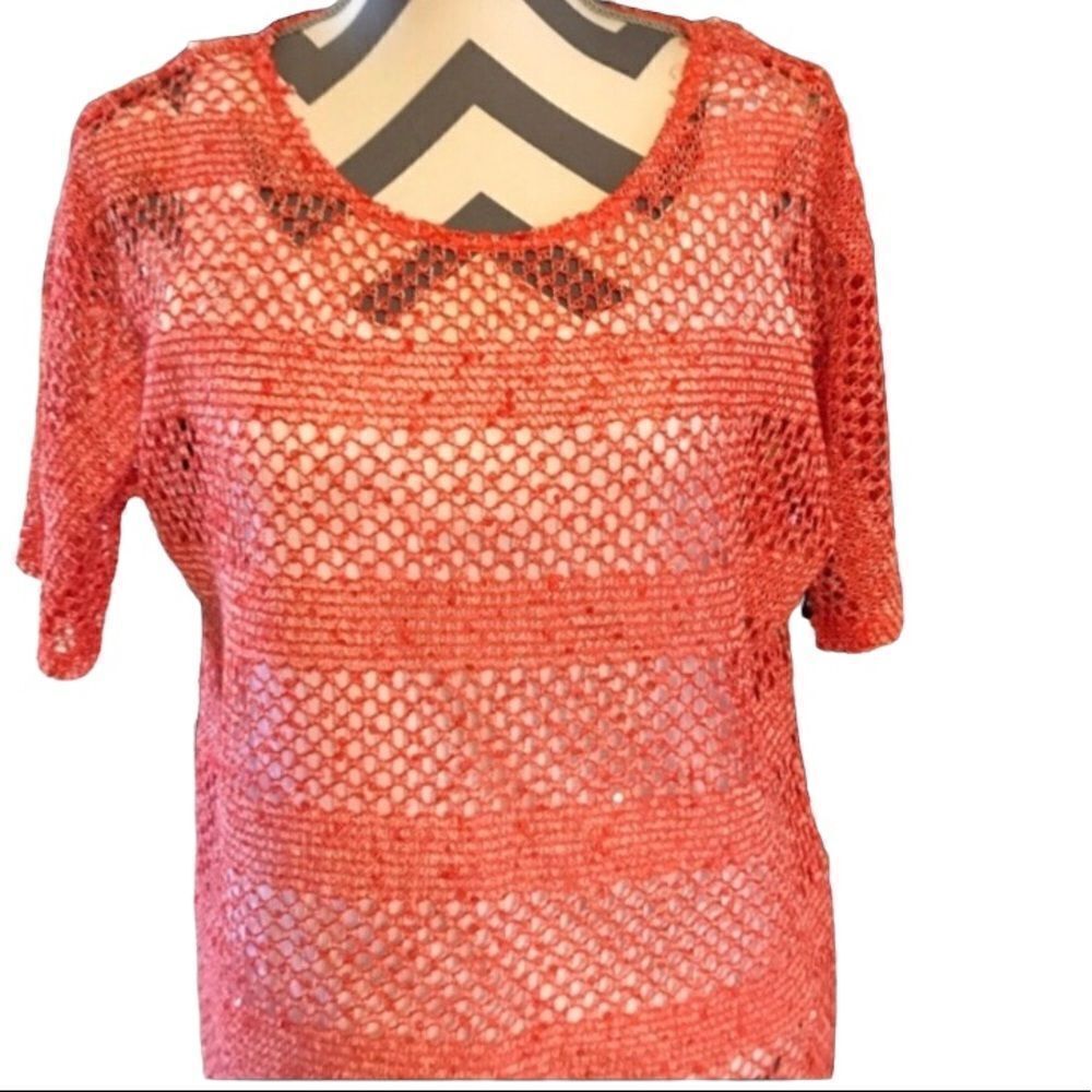Ruby Rd. Top SMALL Woven and Sequined Orange/White